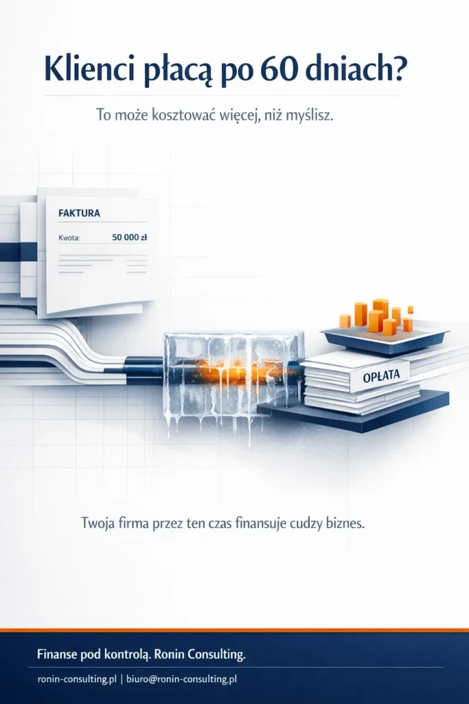 Grafika o opóźnionych płatnościach i należnościach pokazująca, jak długie terminy płatności wpływają na gotówkę w firmie.