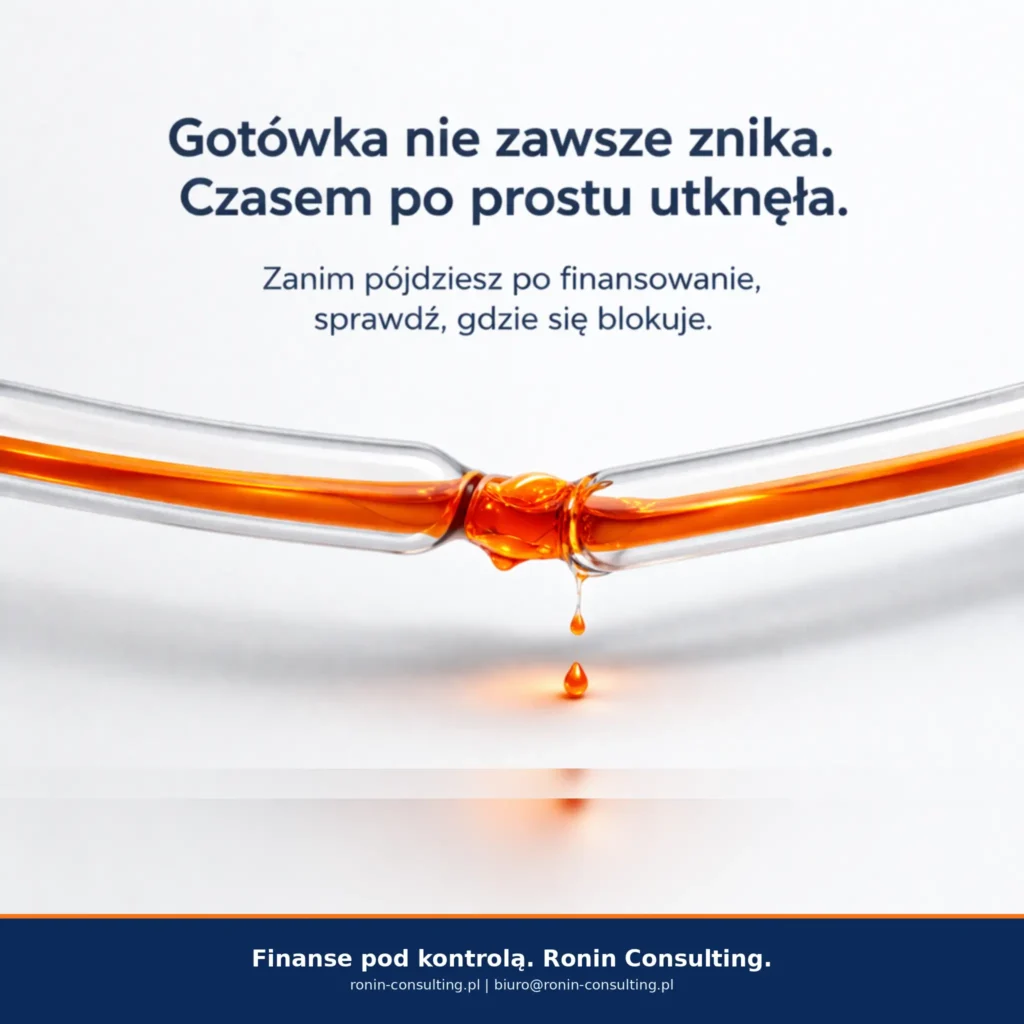 Grafika Ronin Consulting - Zablokowany przepływ gotówki w firmie – metafora problemu „sprzedaż rośnie, a pieniędzy nie ma”
